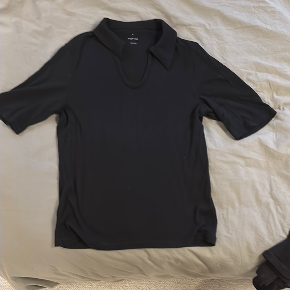 Everlane Black Ribbed polo top